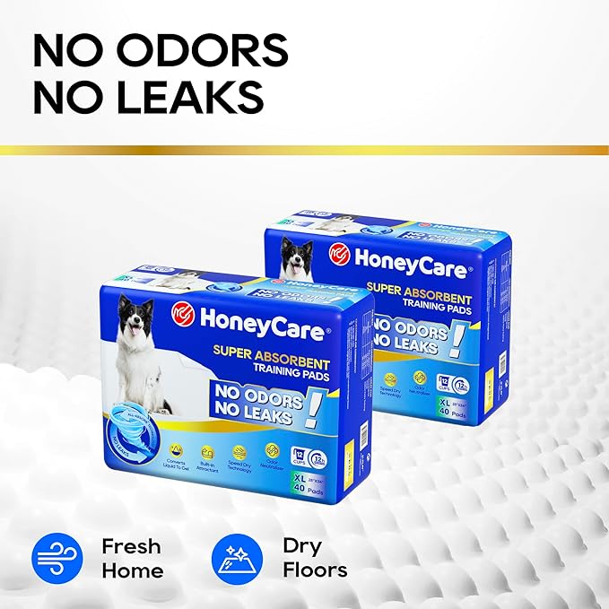 HONEY CARE All-Absorb Dog Pee Pads 28" x 34" (Pack of 7), Ultra Absorbent and Odor Eliminating Dog Puppy Pads for Training, 5-Layer Leak-Proof Pee Pads with Quick-Dry Surface for Potty Training