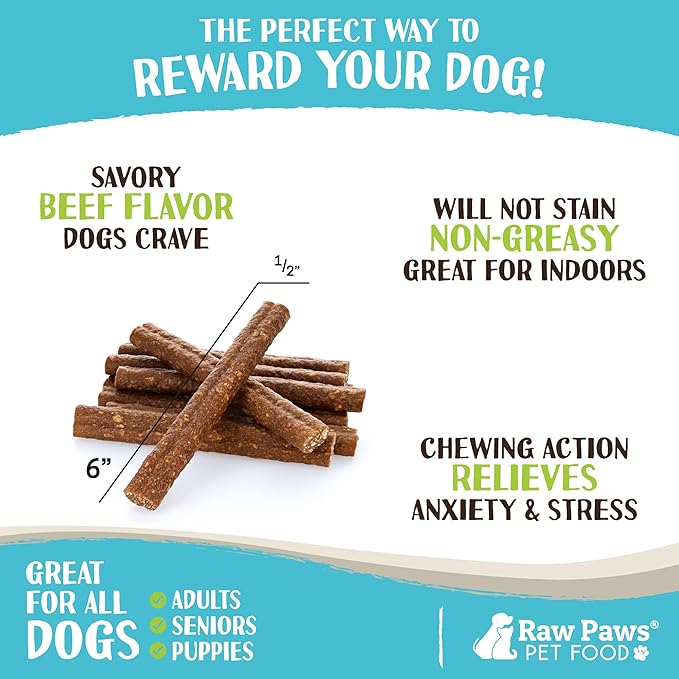 Raw Paws Alternative Soft Bully Sticks for Dogs, 6-Inch (15-Count) - Made in USA - Dog Chews Rawhide Free - Soft Dog Chews for Senior Dogs - Rawhide Free Treats - Puppy Teething