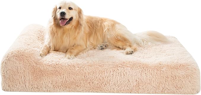 Jumbo Orthopedic Dog Bed for Large Dogs - 7-inch Thick Memory Foam Dog Bed with Pillow Removable Cover Machine Washable, Giant | 50 inch, Beige