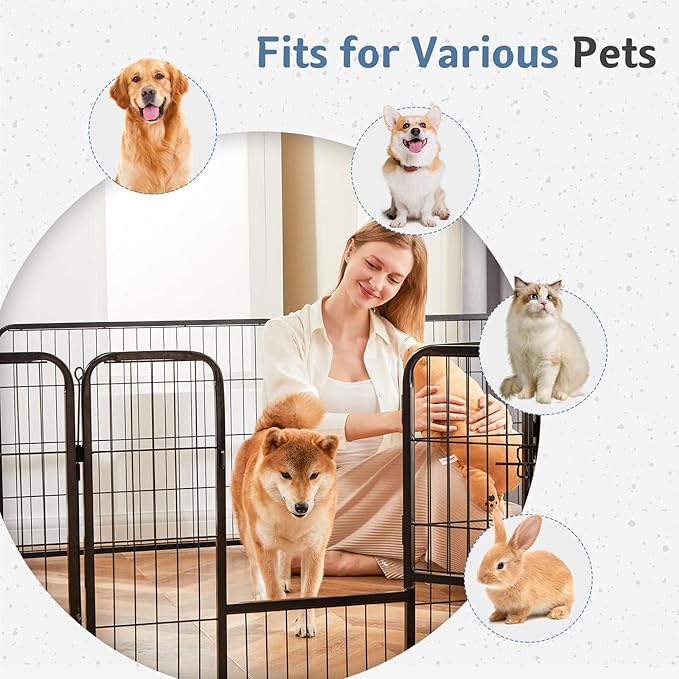 DUMOS Dog Playpen Indoor, Metal 24 Inch 4 Panels Foldable Pet Fence with Door, Outdoor Small Medium Large Dog Puppy Portable Exercise Play Pen for RV Camping, Trips, Play Yard
