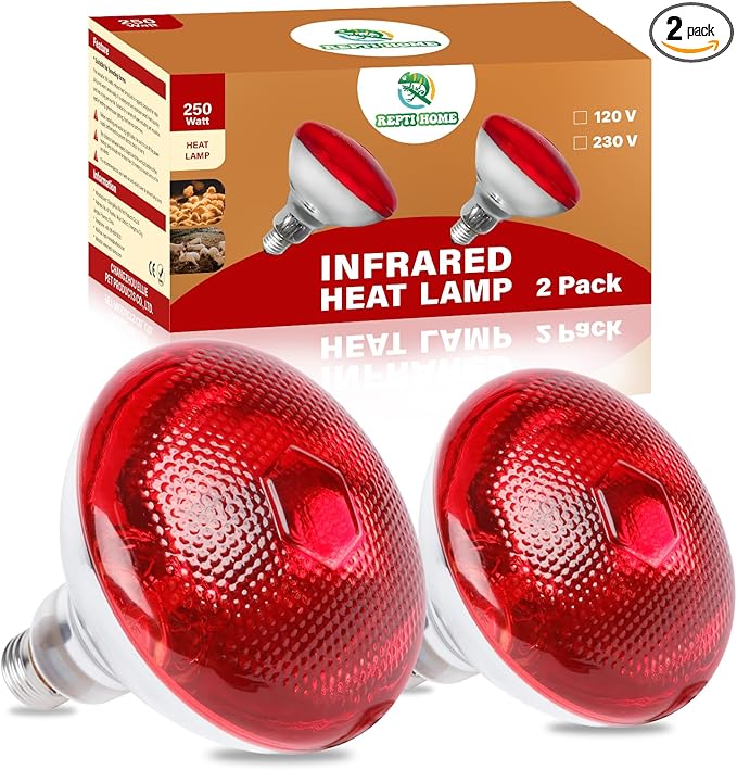 250W Red Heat Lamp Bulbs for Chicken,Infrared Flood Light Heat Lamp Bulb, Incandescent Light Heat Lamps for Chicks, Reptile, Pets, Par38 Glass E26 Base 2PCS