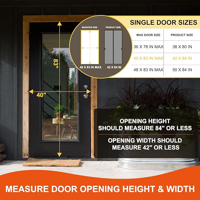 Fiberglass Magnetic Screen Door Fit Door Size 40 x 83 in- Heavy Duty Fiberglass Screen Door Mesh for Interior Door, Patio and Sliding Doors - Door Screen Magnetic Closure Let Fresh Air in