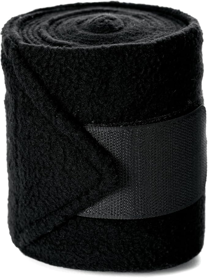 Equinavia Luna 9' Fleece Polo Wraps, Set of 4 Horse Leg Bandages with Storage Bag | Black - One Size - Black - One Size