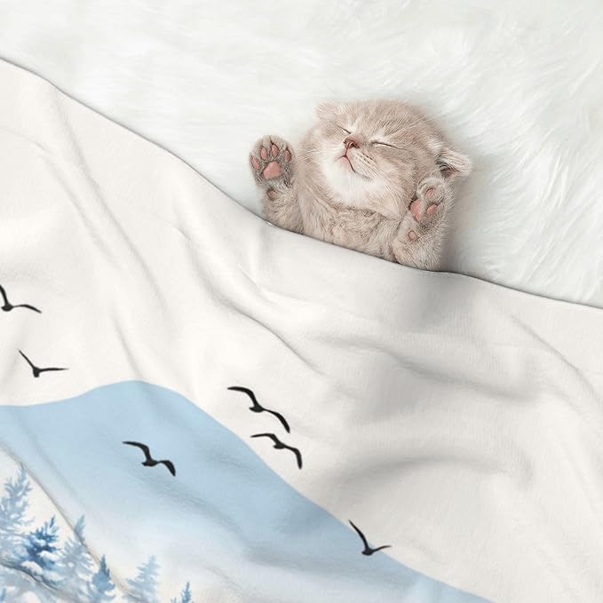 Misty Mountain Throw Blanket - Winter Trees Blanket for Dog Cat Snowy Pet Blankets 30x20 for Couch Sofa Bed