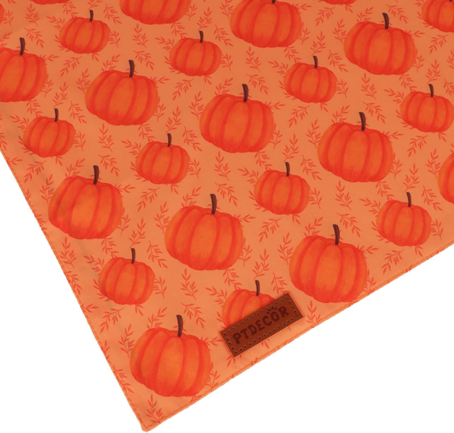 PTDECOR Thanksgiving Fall Dog Bandanas, Orange White Reversible Holiday Pet Scarf, Happy Thanksgiving Pumpkin Triangle Thanksgiving Bandanas for Medium Large Dogs Pets (Large)