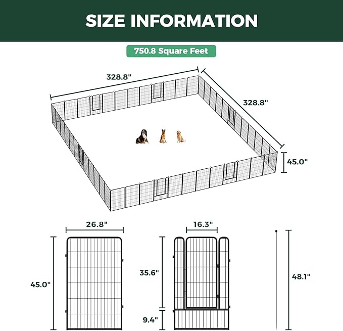 FXW Rollick Unleashed Dog Playpen for Indoor, Yard, RV Camping, 45 inch 48 Panels for Large Dogs, Black│Patented