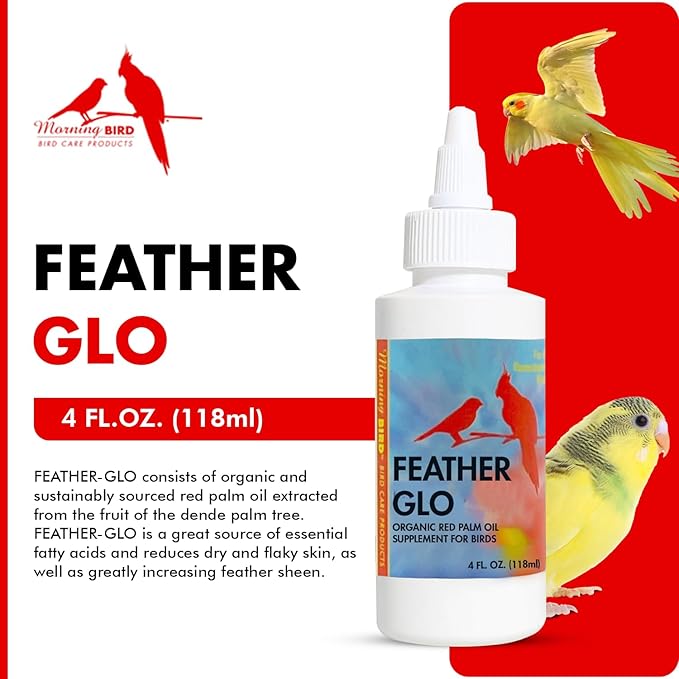 Morning Bird Feather Glo 4 Oz – Palm Oil Supplement for Birds – Supports Pet Skin Treatment Spray, Feather Shine & Immune Health – Vitamin, Mineral & Energy Support for All Bird Types