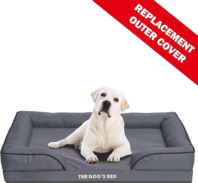 The Dog’s Bed Replacement Outer Cover & Bolster for Standard Foam Beds, Oxford Fabric, Grey, XL
