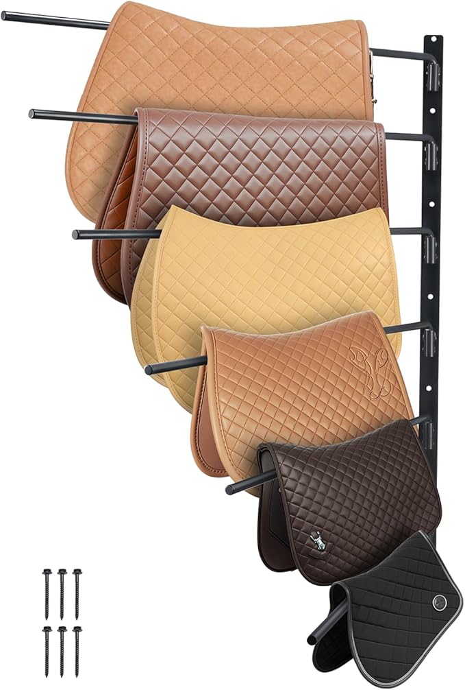 VEVOR Wall Mounted Saddle Rack, 30.9 x 29.9 x 5.5 in, Swing Out Saddle Holder, Six Tiers Horse Saddle Stand, Space Saving Horse Pad and Blanket Rack for Tack Room Organization Trailer Accessories