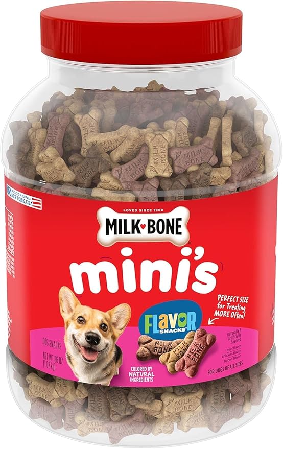 Milk-Bone Flavor Snacks Mini’s Dog Biscuits, Flavored Crunchy Dog Treats, 36 Oz. Canister (Pack of 2)