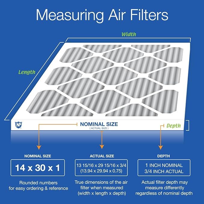 Nordic Pure 14x30x1 Furnace Air Filters MERV 10 Pleated Plus Carbon 2 Pack