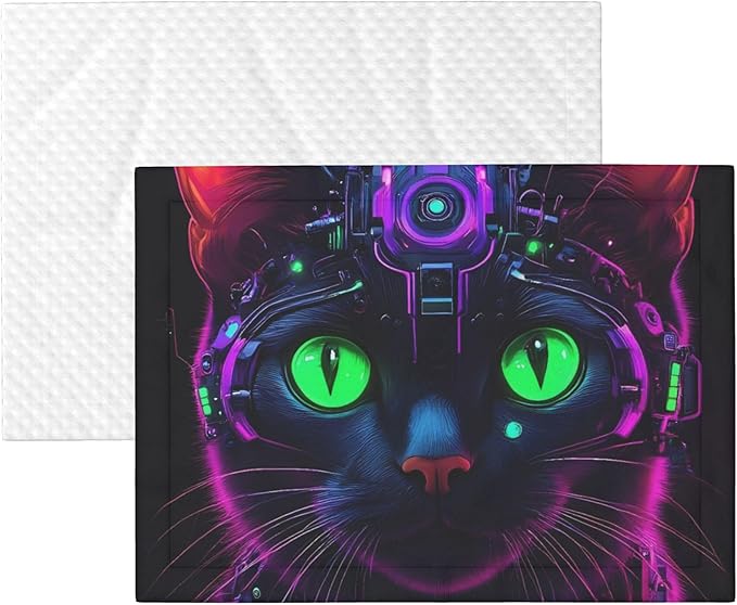 Waterproof Dog Blanket Soft Pet Blanket for Puppy, Fleece Cat Throw Blankets for Furniture Bed Couch Sofa Reversible - Futuristic Cat Warrior