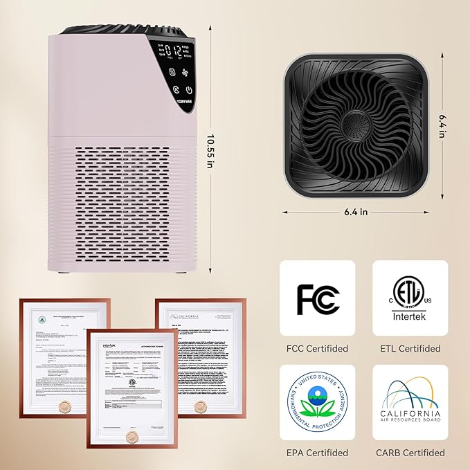 Air Purifiers for Home Large Room up to 1750 Sq Ft, H13 True HEPA Filter Air Purifiers for Bedroom, 25dB Quiet for Home,Bedroom,Office (Pink)