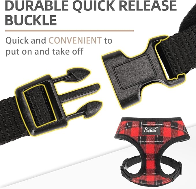 PUPTECK Soft Mesh Dog Harness and Leash Set Pet Puppy Cat Comfort Padded Vest No Pull Harnesses, Red&Black, S