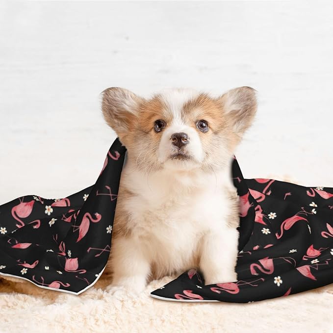 Pet Blanket for Travel and Home, Exotic Bird Pink Flamingos, Reversible Plush Dot Design with Soft Grip Texture on One Side Perfect for Car Seats Moving Vehicles