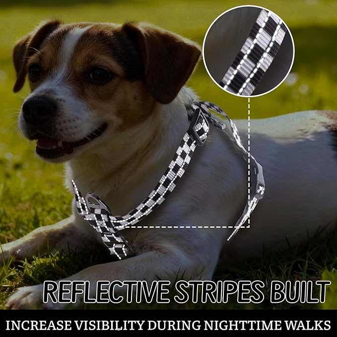 Roses&Poetry Dog Harness Small Sized Dog, 6 Point Adjustable Fit No Pull Harness with Handle for Control and Easy Walking, Reflective Pet Halter Harnesses（Blackwhite-S）