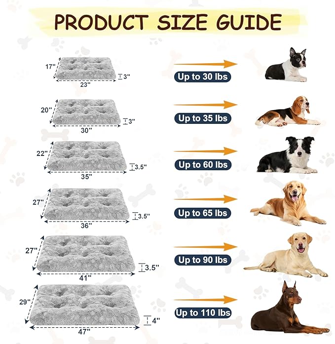 Washable Dog Bed for Small to Large Dogs, Calming Anti Anxiety Medium Dog Bed, Deluxe Plush Faux Fur Crate Beds, Comfy Fluffy Kennel Pad Pet Sleeping Mat with Non-Slip Bottom, 35"x22", Gray