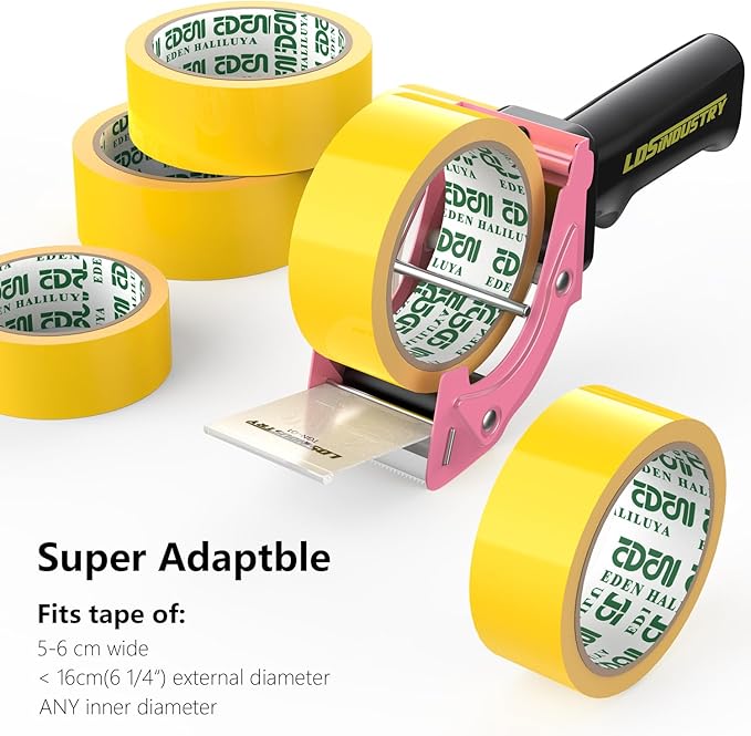 Rapid-Replace Packing Tape Dispenser Gun with Tape and Extra Blade, 2IN(50mm) Lightweight Ergonomic Industrial Handheld Heavy Duty Tape Cutter for Carton, Packaging and Box Sealing, Pink