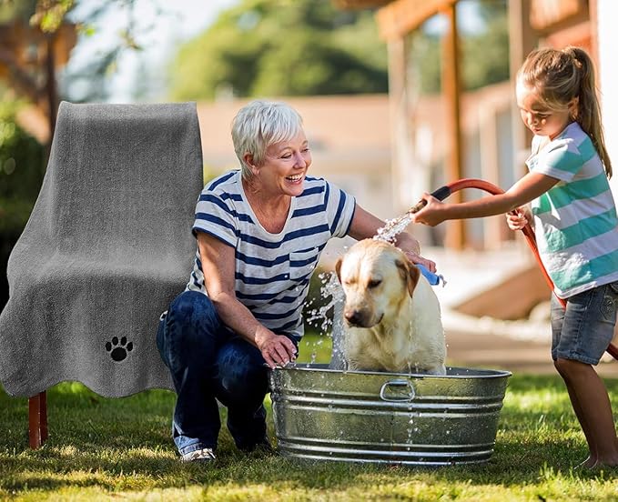 Microfiber Dog Towels for Drying Dogs, Super Absorbent and Soft Pet Grooming Towel, 40 Inch X 23.6 Inch, Perfect for Large, Medium or Small Dogs (Grey, 40''X23.6'' - 2pack)