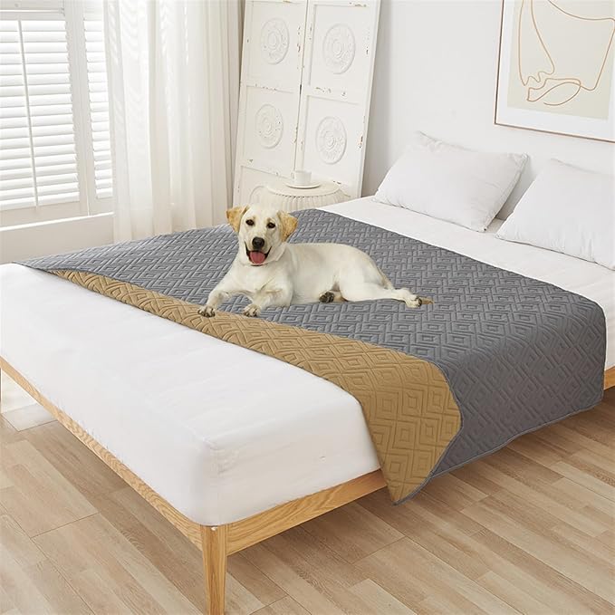 GIBZ Water Resistant Dog Bed Blanket Cover Large Anti Slip Pet Furniture Protector Washable Cat Quilted Mat for Couch, Grey, 210x210cm