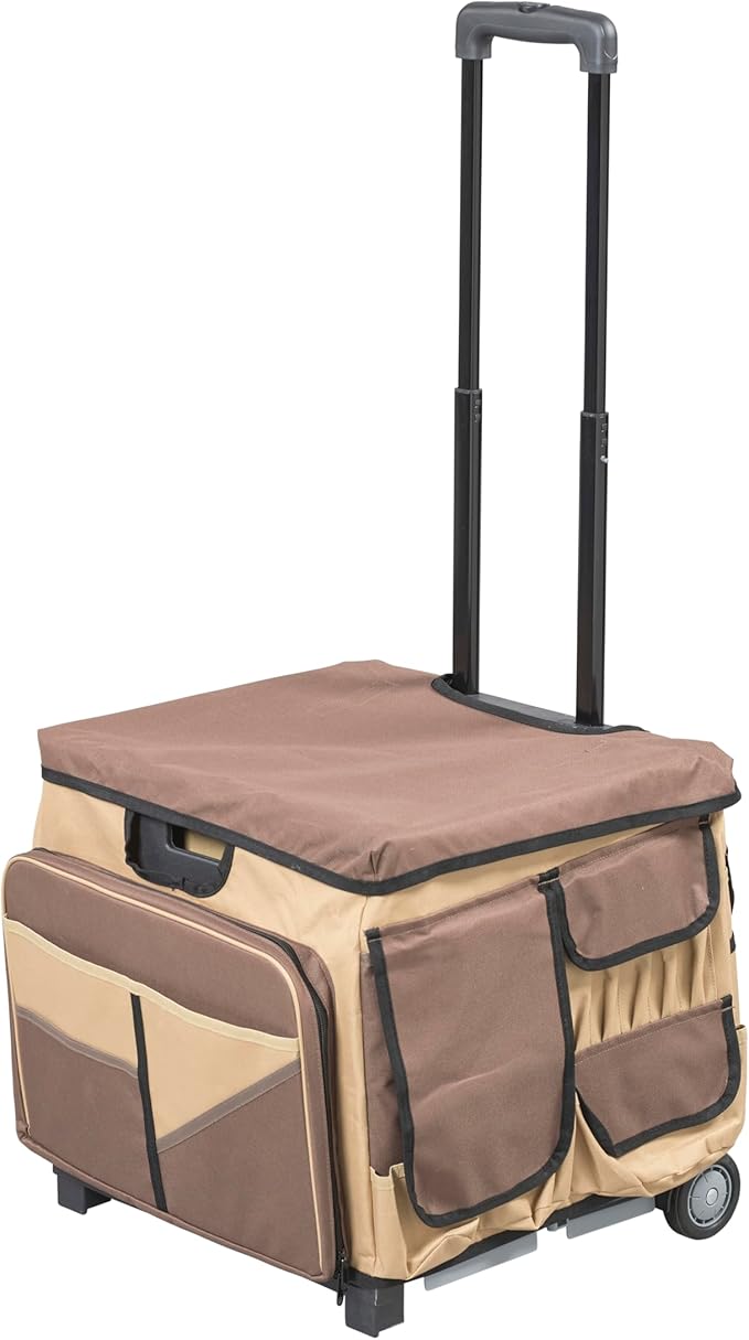 Mobile Utility Cart with Storage Organizer Bag, Rolling Cart, Chocolate/Sand