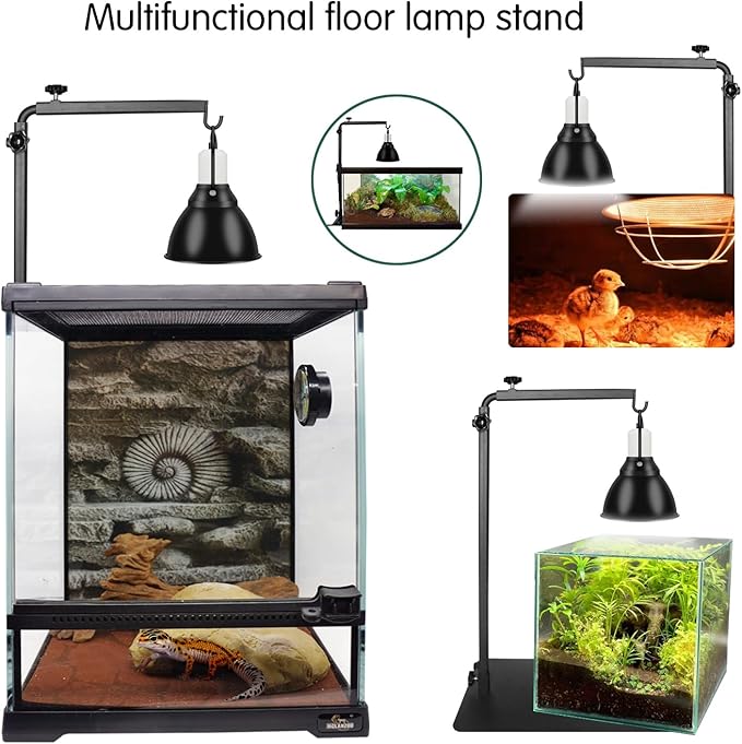 Reptile Lamp Stand Ajustable 16-31 Inch Heat lamp Holder Metal Bracket Floor Terrarium Light Holder for Reptile Glass Tank,Snake Turtle Terratium
