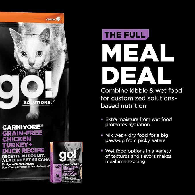Go! Solutions Carnivore, Grain-Free, Protein Rich Wet Cat Food, Chicken, Turkey and Duck Pâté, 6.4 oz