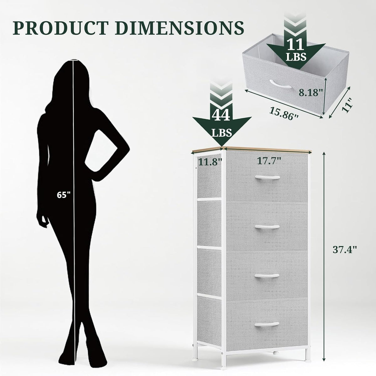 4 Drawers Dresser for Bedroom Fabric Storage Tower with Wooden Top