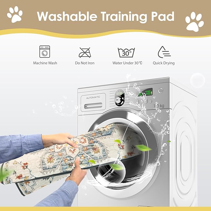 Washable Pee Pad for Dogs, 32" x 24" Reusable Puppy Pads Waterproof Dog Rugs, Super Absorbent, Leakproof, Dog Crate Pad, Playpen Mat, Whelping Pads, White Medallion