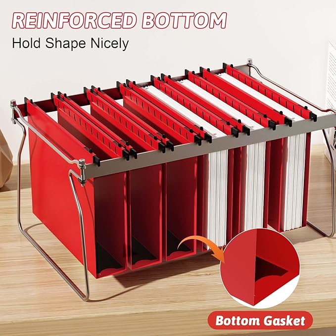 Plastic Hanging File Folder Extra Capacity,12 Pack Reinforced Hang Folders with Heavy Duty 2 Inch Expansion,Filing Cabinet Folders Letter Size,Hanging Organizer Designed for Bulky Files(Red)