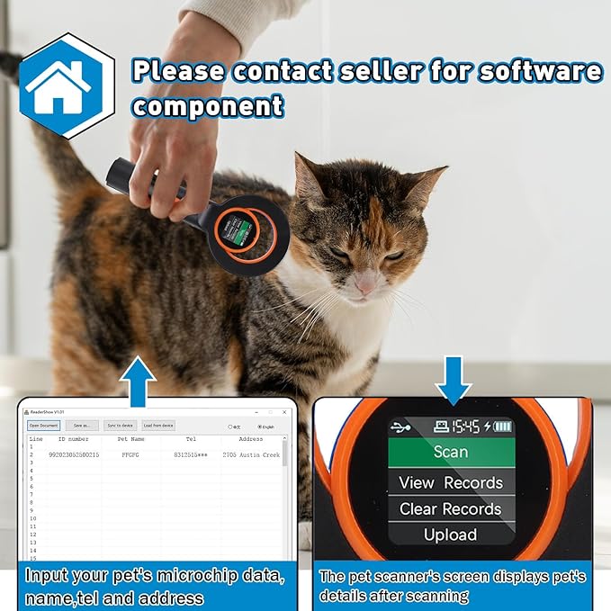 Fafeicy Pet Chip Reader, EMID FDX B ISO11784 85 Scanner with 2.4G BT USB Connectivity, for Animal Marker and Glass Digital Tag Detection up to 20cm