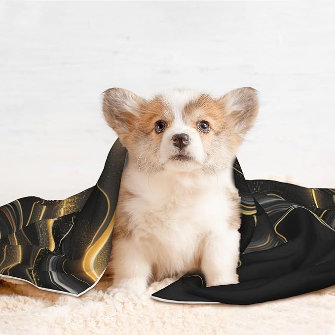 Black Golden Blanket for Pet -Marble Throw Blanket 40x30 Couch Blankets for Puppy Dogs Cats