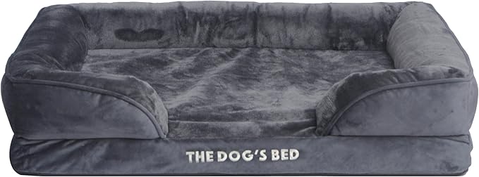 The Dog’s Bed Replacement Outer Cover & Bolster for Standard Foam Beds, Flannel Fabric, Grey, Large