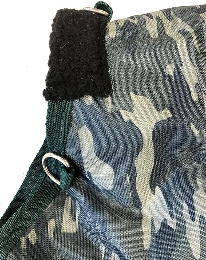 AJ Tack 1200D Waterproof Winter Horse Blanket with Hood - 400g Heavyweight Turnout with Fleece Collar, Shoulder Gussets & Tail Flap - Camouflage 78"