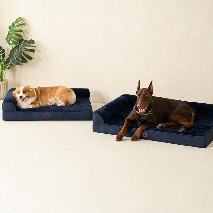 EHEYCIGA Memory Foam Dog Bed Large Size Dogs, Orthopedic Dog Bed Large with Washable Removable Cover, Waterproof Pet Sofa Couch with Nonskid Bottom, 36x27x6, Navy Blue