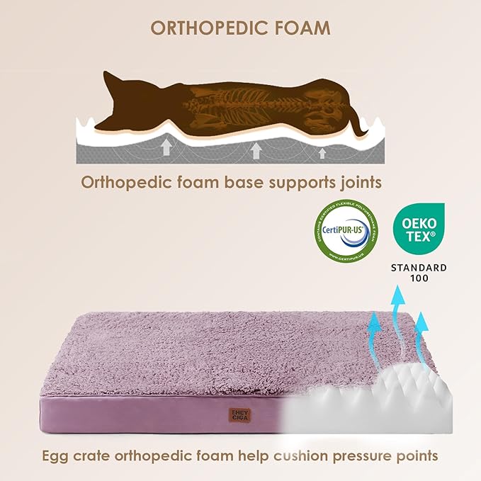 EHEYCIGA Orthopedic XL Dog Beds for Extra Large Dogs with Removable Washable Cover, Fog Purple, 44x32