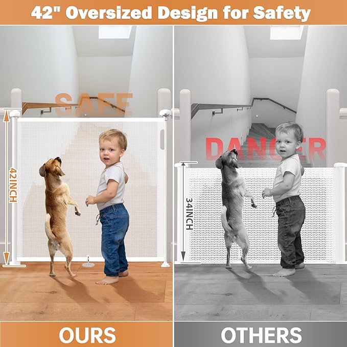 Retractable Baby Gates for Stairs, 78" Extra Wide Retractable Dog Gate with Support Rods for The House, 42" Extra Tall Baby Safety Gates Pet Gate for Doorways, Hallways, Indoor, Outdoor