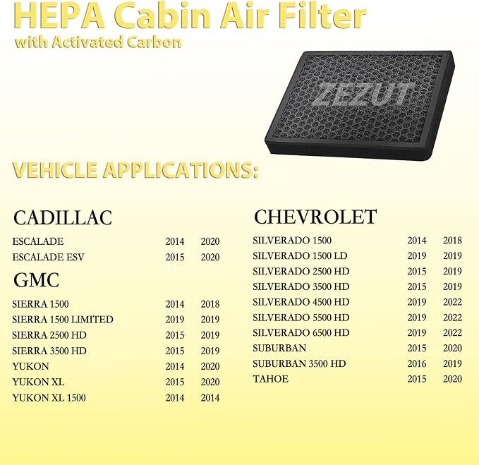 Cabin Air Filter CF11809 for 2014-202 Escalade, 2014-2018 Silverado 1500 and