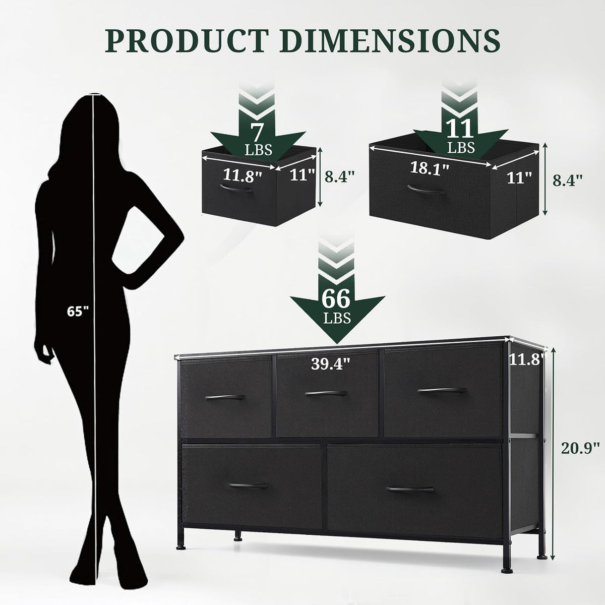 5-Drawer Dresser for Bedroom, Anti-Tip Wide Storage Organizer Fabric