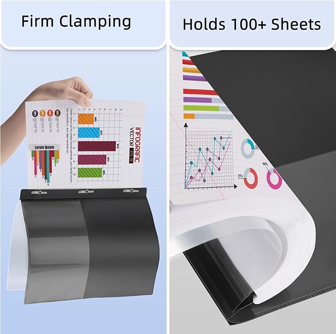 HAUTOCO 12 Pack Plastic Report Covers with 3-Prong Fasteners Clear Front Resume Portfolio Folder for 8.5x11 Letter Size Paper, Presentation Document Report Folders for Office School Use, Black