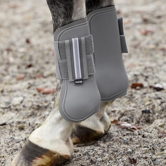 HORZE Adepto Open Front Tendon Boots | Durable Shell with Neoprene Lining - Steel Grey - Cob