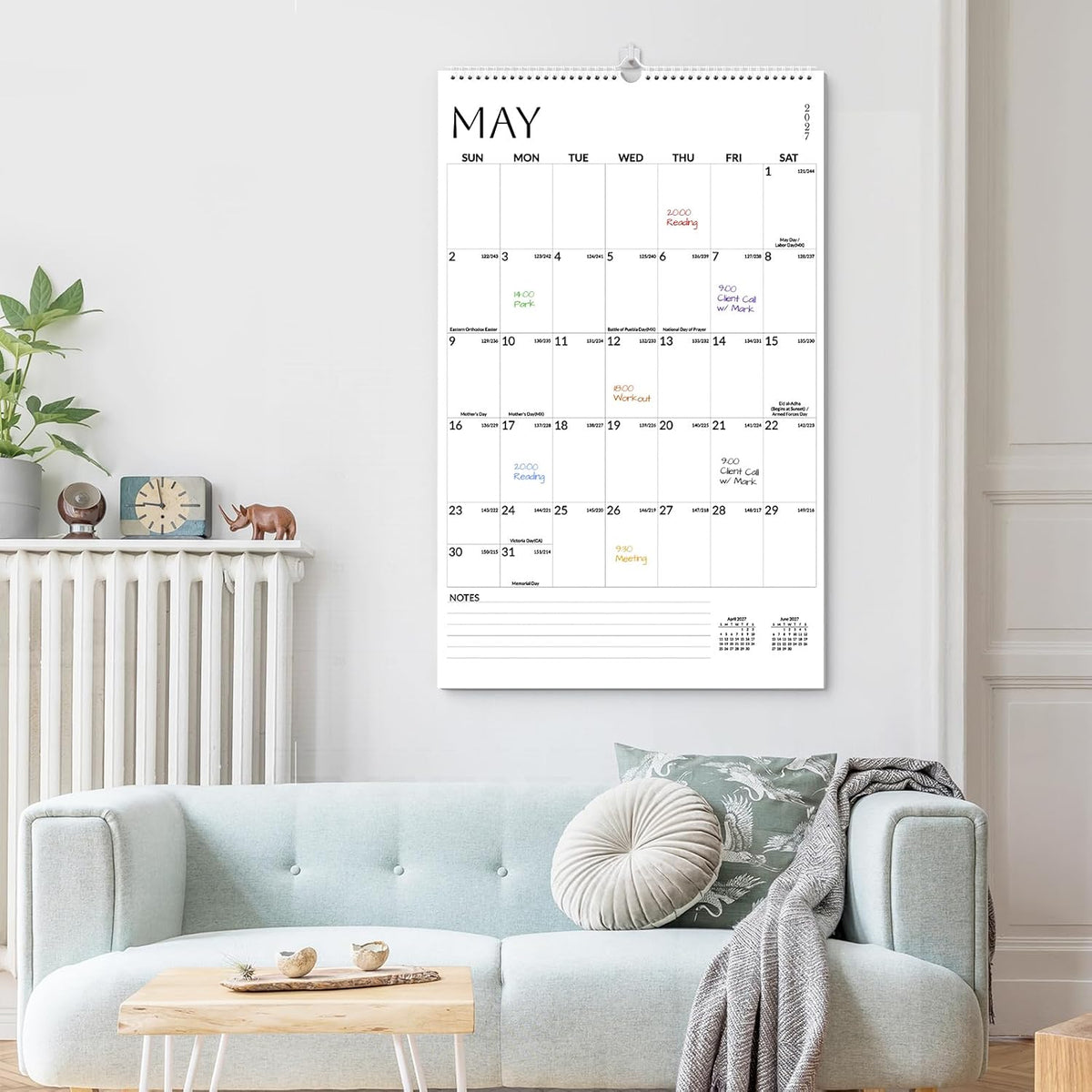 SUNEE 2027 Wall Calendar Extra Large 17"x27", 18 Month Calendar (Ends June 2028),Vertical Monthly for Wall, White Minimalism