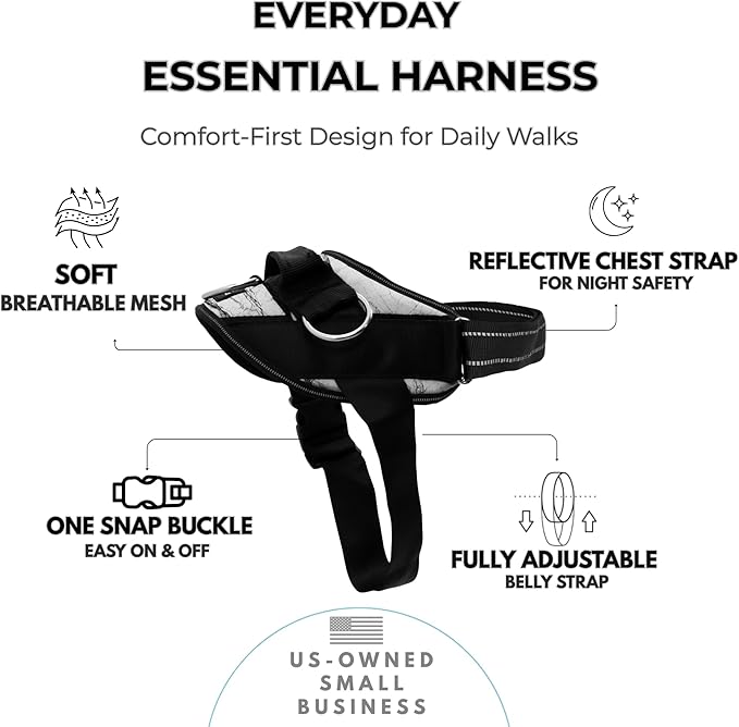 ShawnCo Essential Dog Harness, No-Pull Pet Vest with 3 Leash Clips, No Choke, Reflective, Adjustable and Padded, for Easy Walking and Training for Small, Medium and Large Dogs (White Marble, Medium)