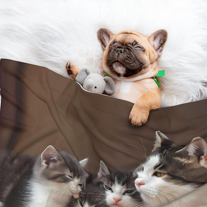 Cat Family Print Soft Plush Pet Blanket, Washable Dog Blanket, Cat Fleece Throw, Puppy Bed Crate Mat & Sofa Couch Protector - Large