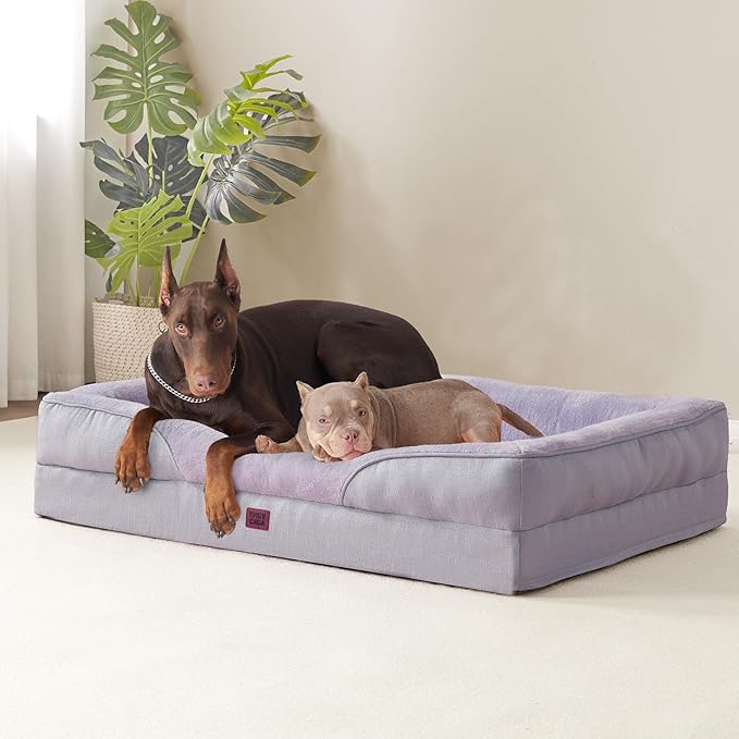 EHEYCIGA Orthopedic Dog Bed for Medium Dog, 35x22x6.5 Inch Memory Foam Dog Couch Bed with Sides, Waterproof Liner & Washable Removable Cover, Bolster Pet Sofa, Purple