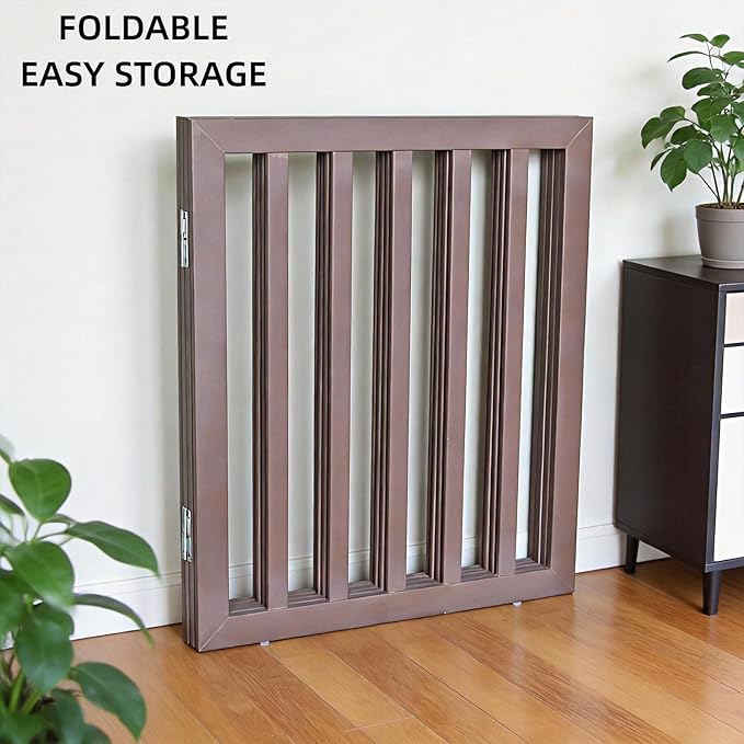ZJSF Freestanding Indoor Dog Gate for House Foldable Wood Puppy Gate for Doorways Pet Gate for Stairs Extra Wide Pet Fence, Brown, 24" Height 4 Panels