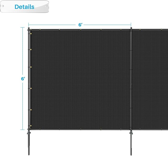 Patio 6' x 75' Outdoor Privacy Screen Freestanding Temporary Fence Panels Net Cover with Metal Poles for Outside Backyard Pool Garden Air Conditioner Fencing, Black