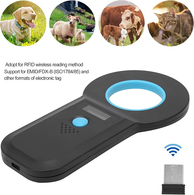 Animal Chip Reader Microchip Bluetooth Scanner RFID Portable Handheld 134.2Khz 125Khz Rechargeable for Pet Management and Traceability ABS Plastic