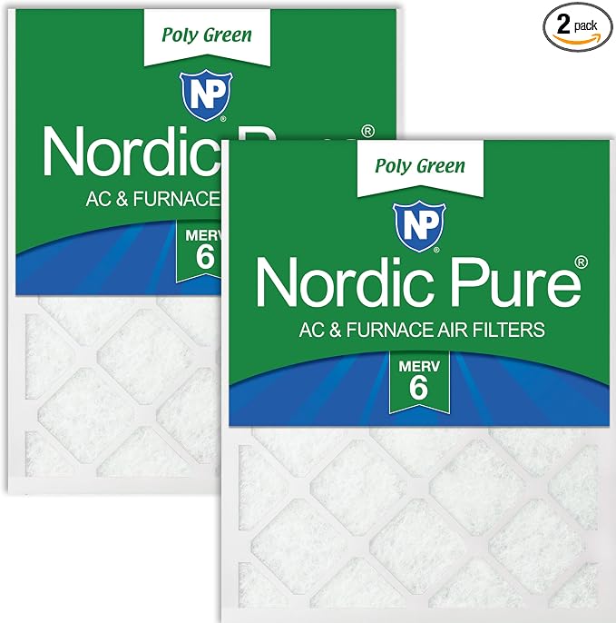 Nordic Pure 18x24x1 Poly Green MERV 6 AC Furnace Air Filters – Reduces Dust
