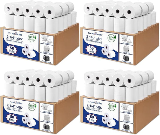 (200 Rolls) Premium 2 1/4 x 85 Thermal Paper Rolls - BPA Free Credit Card Receipt Paper for POS, ATM & Restaurant Printers